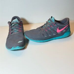 Nike Women's Gray and Teal Sneakers with Pink Accents